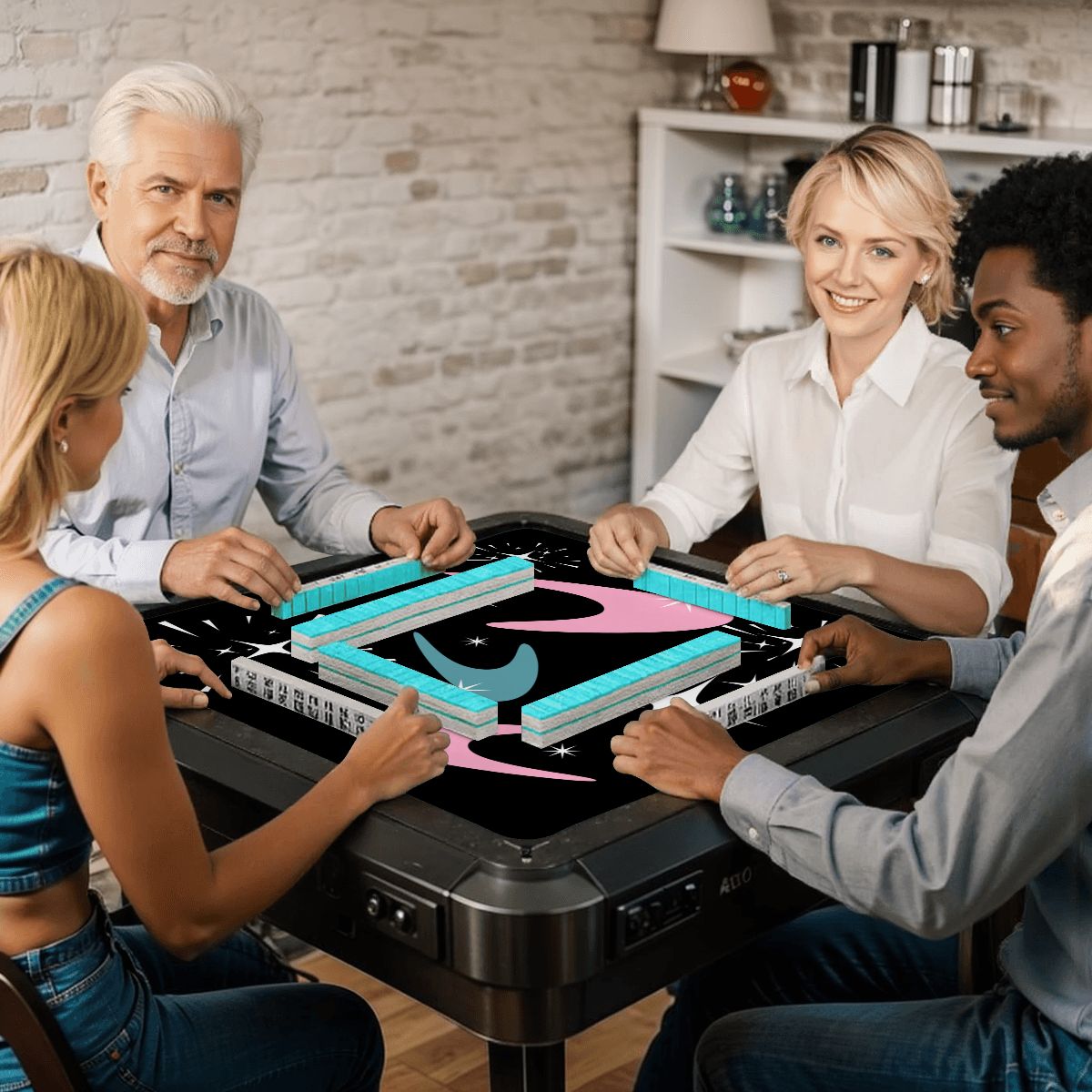 Sky Rockets In Flight Black Modern Mahjong Mat 33"x33 - Splash of Color Co.