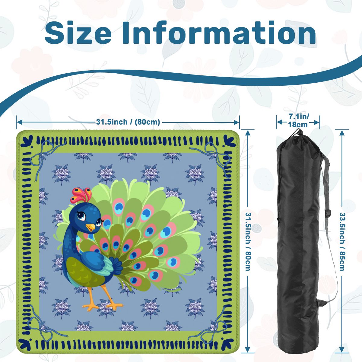 Cutie Patootie Peacock Whimsical Lime Green Royal Blue Mahjong Mat