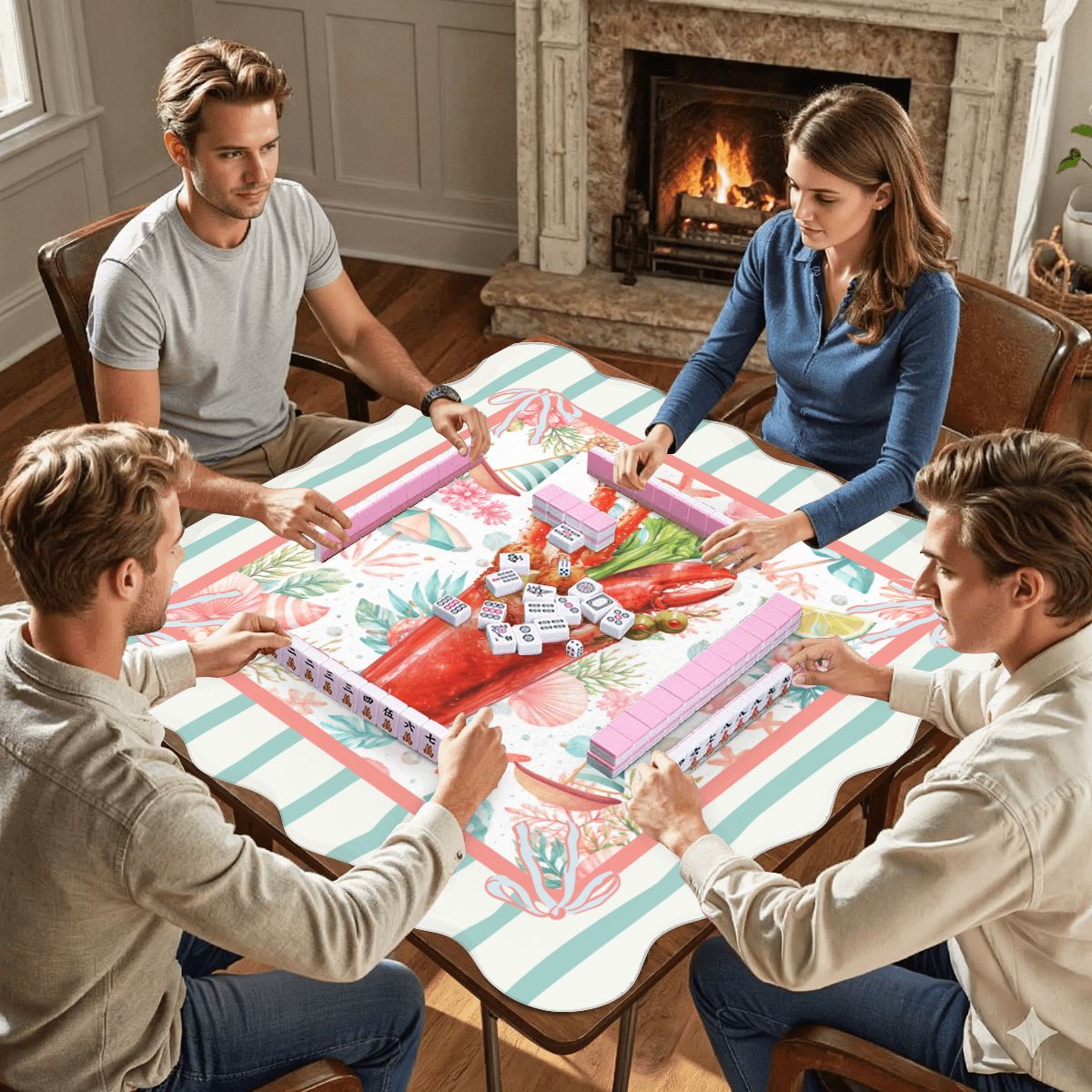 The Charleston Bloody Mary Coastal Scalloped Mahjong Mat - Splash of Color Co.