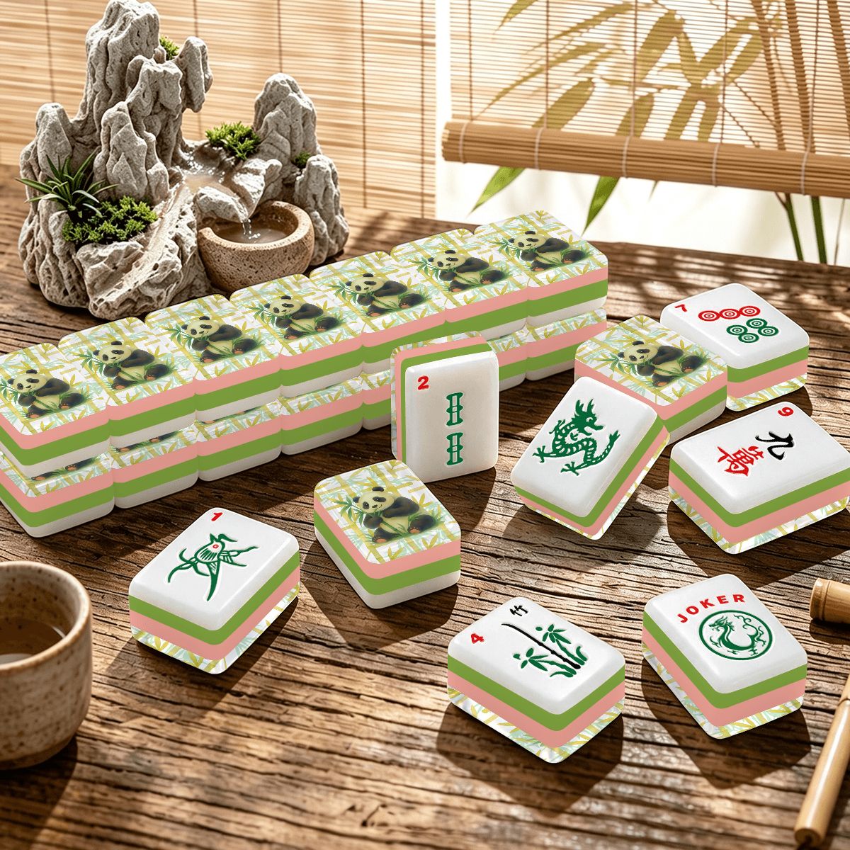 Bamboo Asian Panda Bear 4 Layer American Mahjong Tiles Set And Carry Case - Splash Of Mahj And Color Co.
