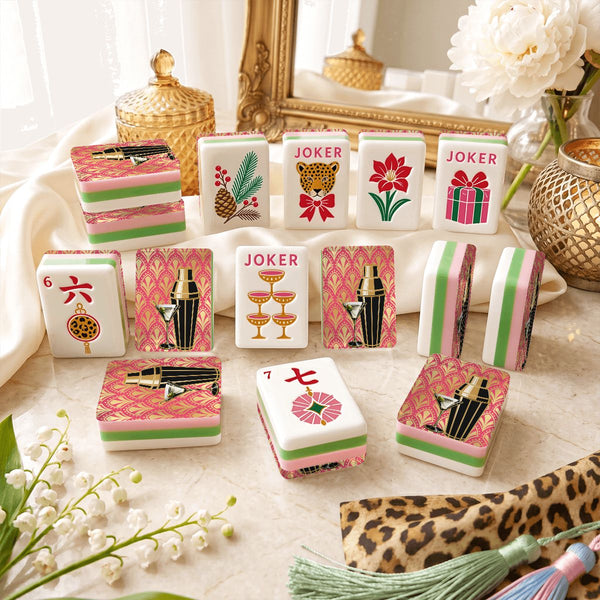 Art Deco Martini And Shaker Holiday 4 Layer Glam Holiday American Mahjong Tiles And Carry Case - Splash Of Mahj And Color Co.