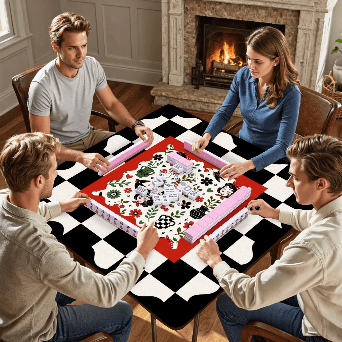 Mackenzies Garden Black Green Red Mahjong Mat - Splash of Color Co.