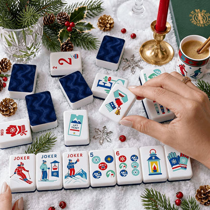 Winter Blues Alpine Slopes ENGRAVED Christmas Mahjong Tiles And Carry Case - Splash Of Mahj And Color Co.