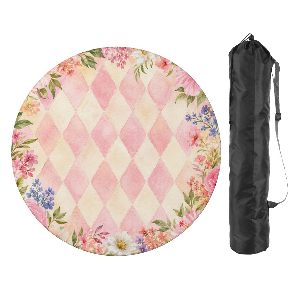 Harlequin Romance Pink Vintage Floral Round Mahjong Mat