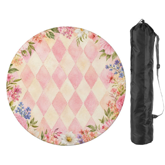 Harlequin Romance Pink Vintage Floral Round Mahjong Mat