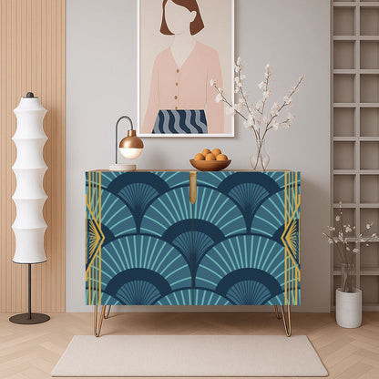 Art Deco Gold Gilded Royal Blue Modern Wooden Storage Cabinet - Splash of Color Co.