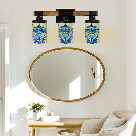 Garden Pagoda Asian Zen Floral Green Blue Vanity Light Fixture