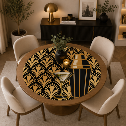 The Speakeasy Art Deco Martini Cocktail And Shaker Round Mahjong Mat