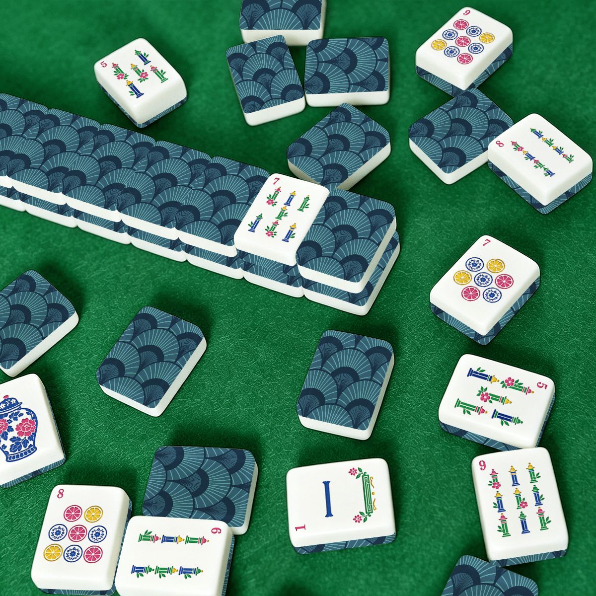 Art Deco Blue American Mahjong Tiles And Carry Case