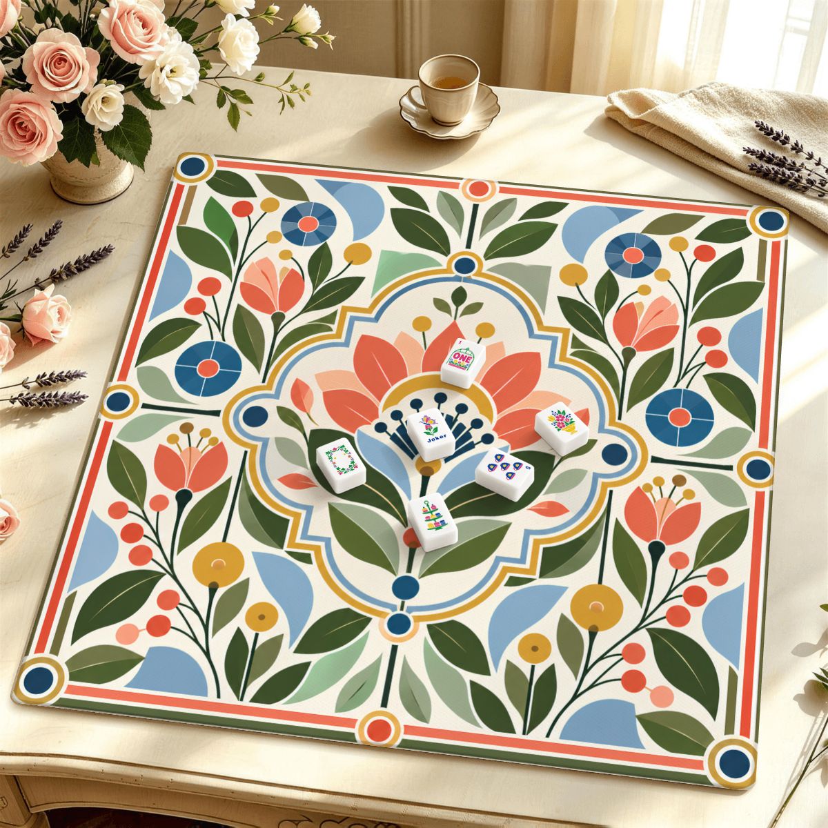 Mod About You Scandinavian Flower Modern Mahjong Mat Sleek Surface - Splash Of Mahj And Color Co.