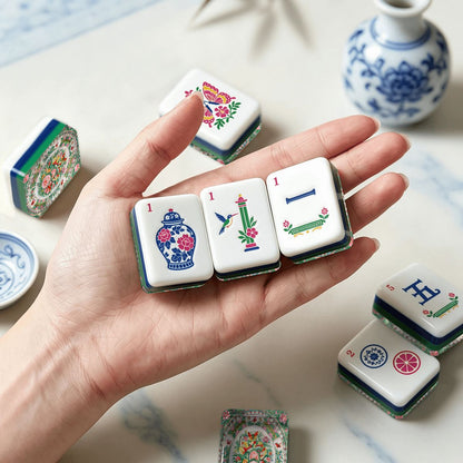 Famille Rose Chinoiserie Chic American Mahjong Tiles And Carry Case - Splash Of Mahj And Color Co.