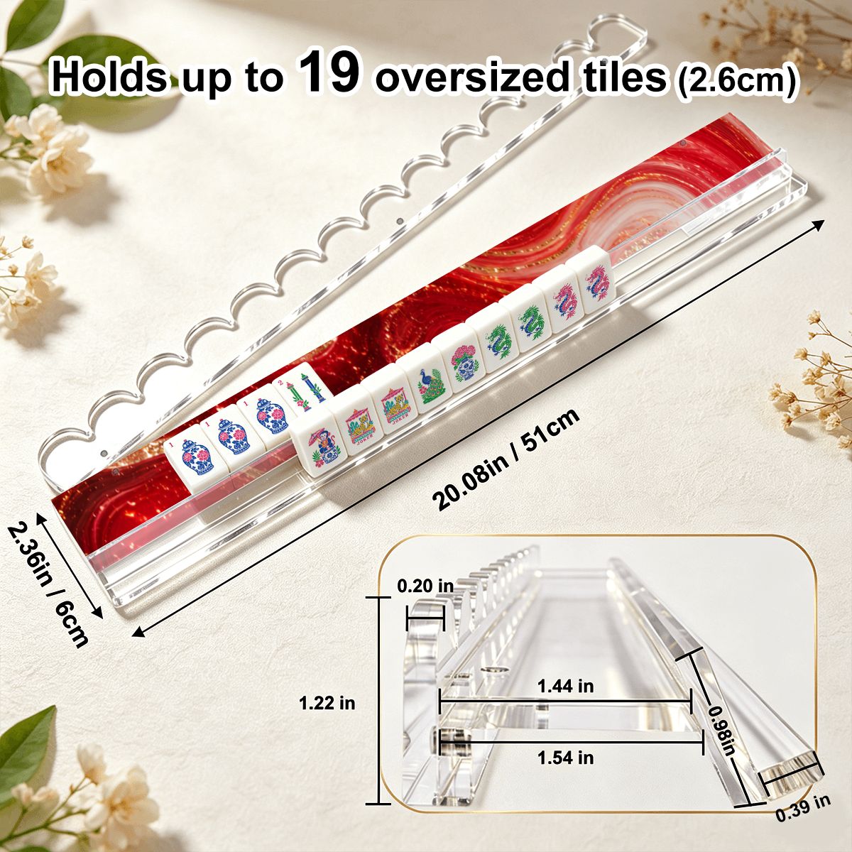 Red Glaze Extended Mahjong Rack Set of 4 Scalloped Magnetic Tile Pusher 20' - Splash Of Mahj And Color Co.