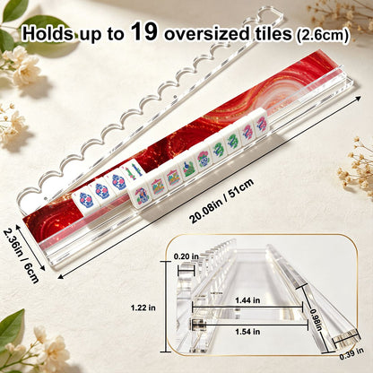 Red Glaze Extended Mahjong Rack Set of 4 Scalloped Magnetic Tile Pusher 20' - Splash Of Mahj And Color Co.