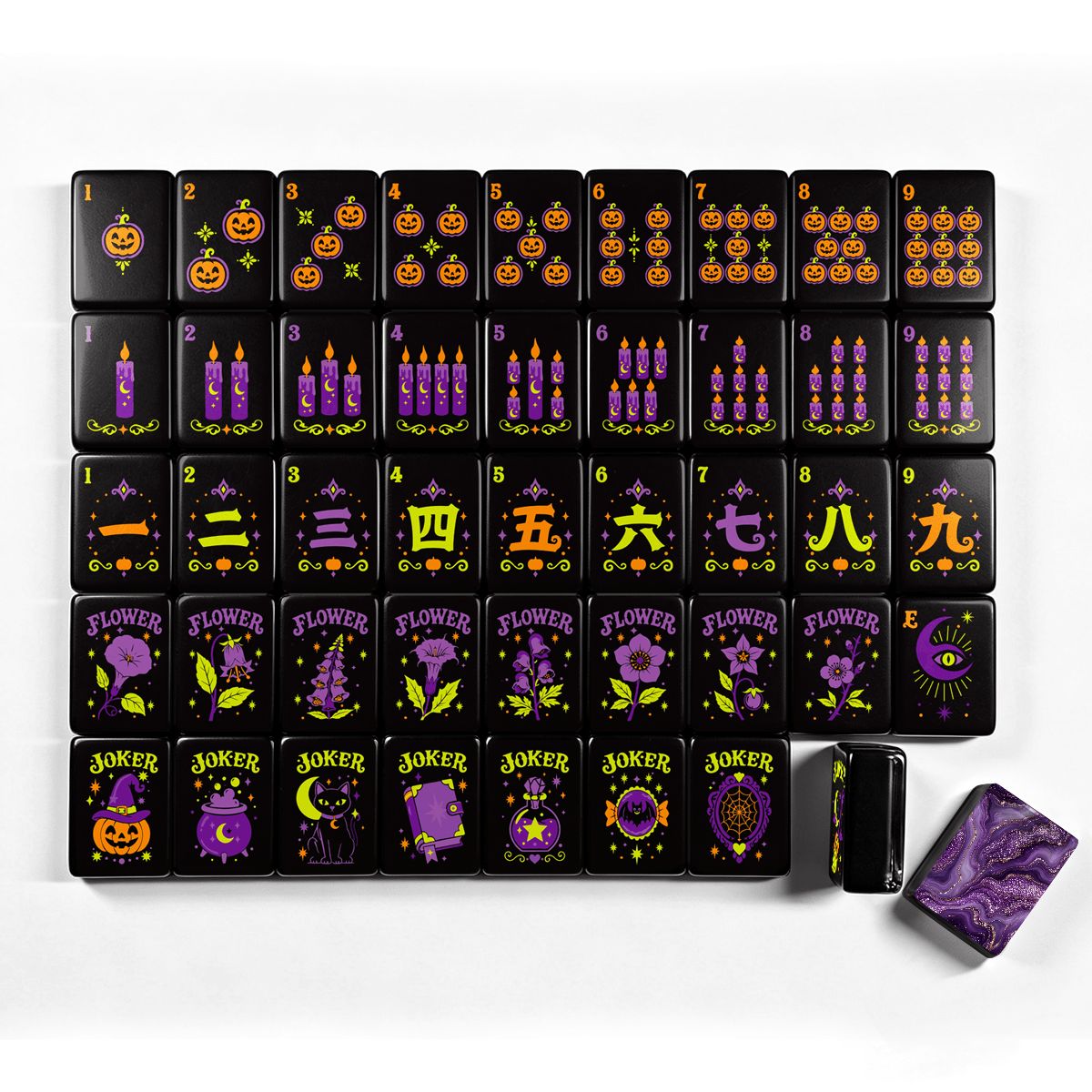 Purple Pumpkin Hex Halloween Mahjong Tiles And Carry Case - Splash Of Mahj And Color Co.