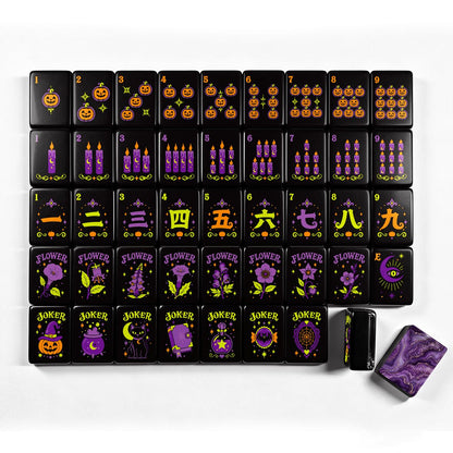 Purple Pumpkin Hex Halloween Mahjong Tiles And Carry Case - Splash Of Mahj And Color Co.