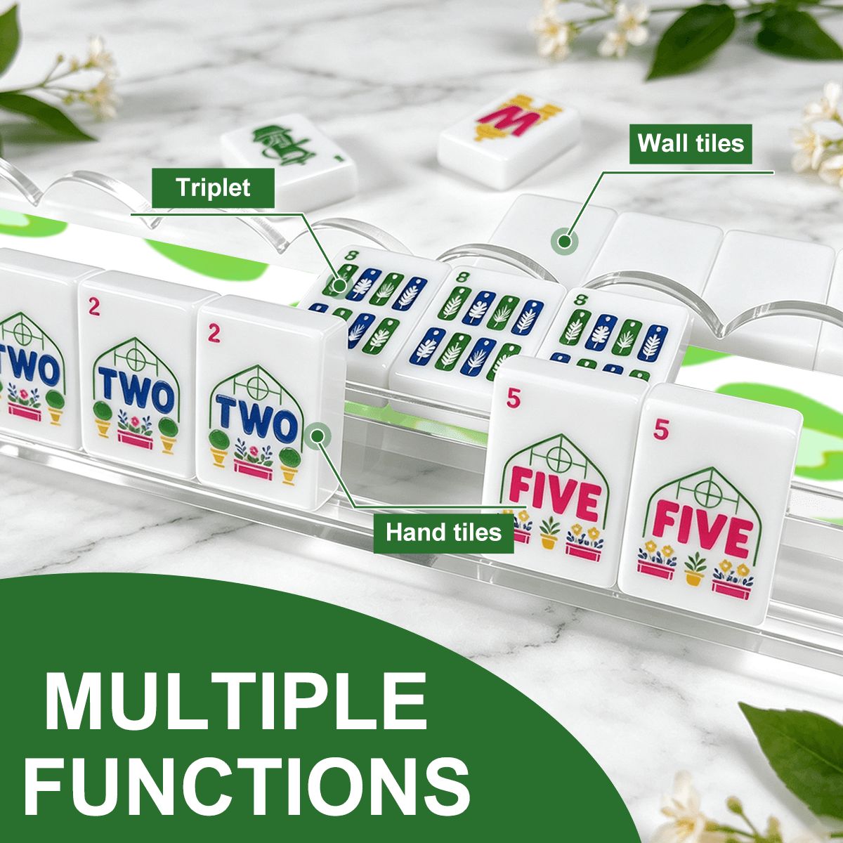 Lime Green Cheetah Print Extended Mahjong Rack Set of 4  Scalloped Magnetic Tile Pusher