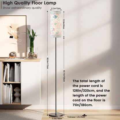 Asian Zen Mahjong Watercolor Tiles Modern Floral Book Nook Floor Lamp