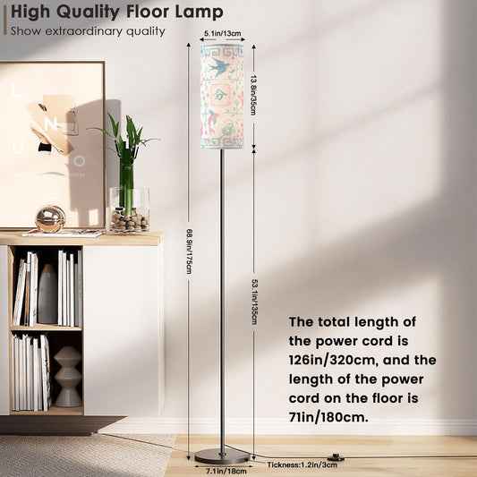 Asian Zen Mahjong Watercolor Tiles Modern Floral Book Nook Floor Lamp