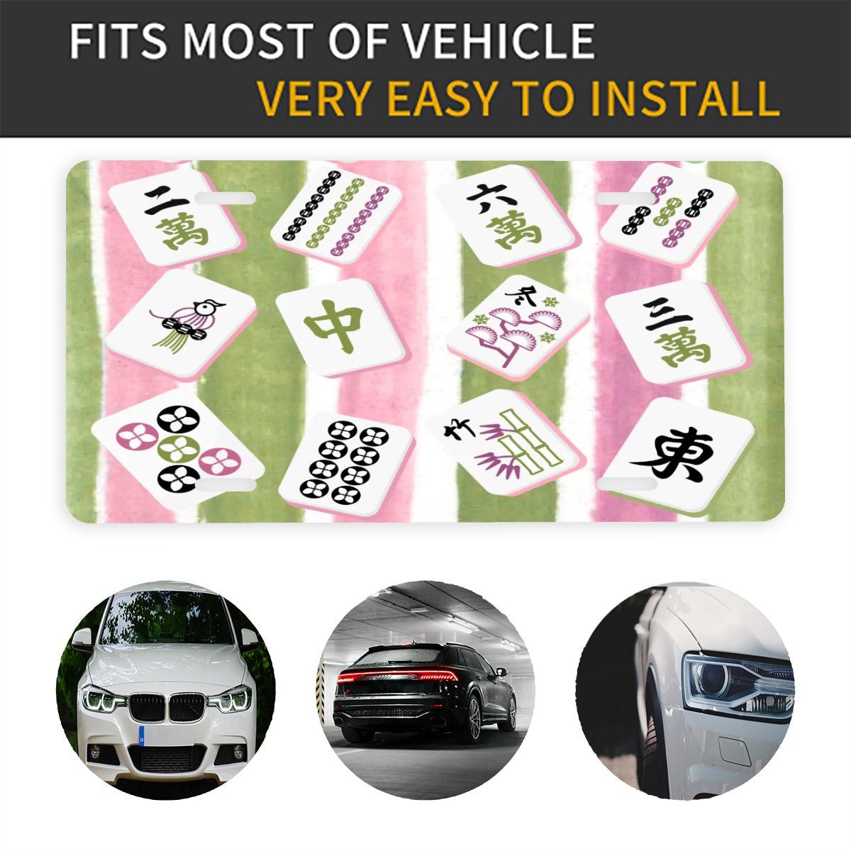 Preppy Mahjong Lover Pastels And Tiles Aluminum Thick License Plate - Splash of Color Co.