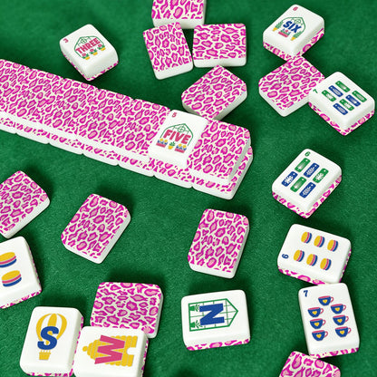 Hot Pink Cheetah Floral Garden American Mahjong Tiles With Carry Case