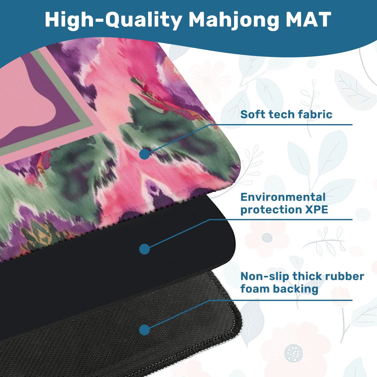 Mahjong Mat Ikat Watercolor Pink, Purple, Emerald Green Boho Mahj Mat