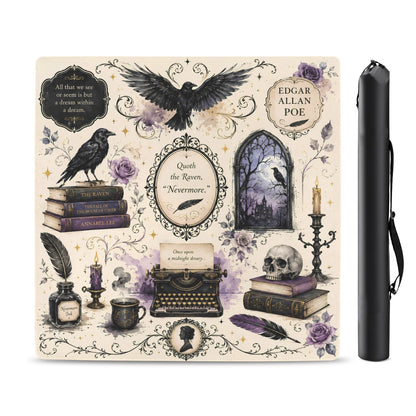 Poe Gothic Halloween Stitched-Edge Mahjong Table Mat 33" x 33"