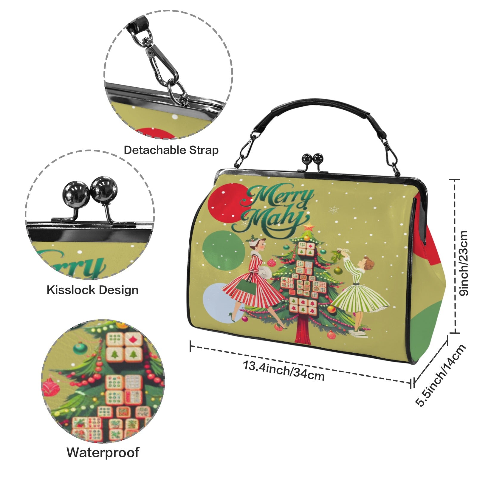 Merry Mahj Nostalgic Chrismtas Gals Kisslock Handbag-Shoulder Bag - Splash Of Mahj And Color Co.
