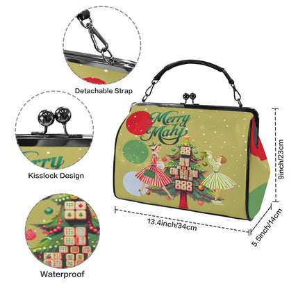 Merry Mahj Nostalgic Chrismtas Gals Kisslock Handbag-Shoulder Bag - Splash Of Mahj And Color Co.