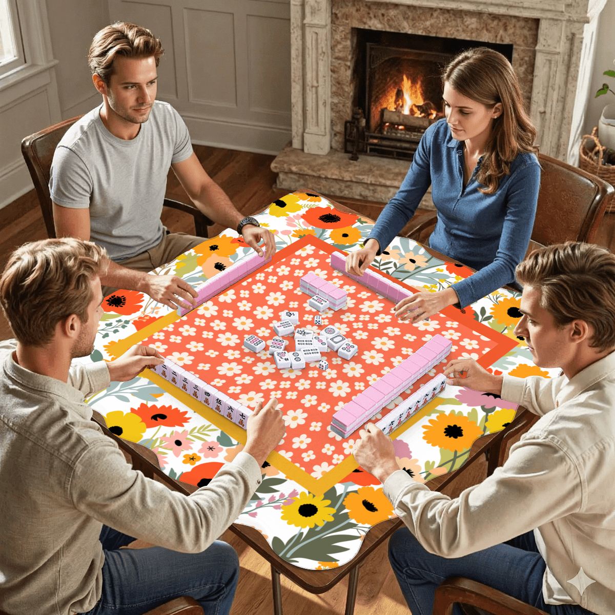 Modern Daisy Preppy Sunshine Scalloped Mahjong Mat - Splash of Color Co.
