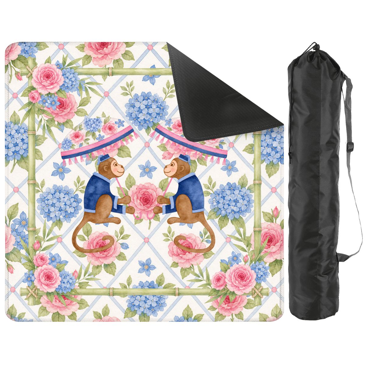 Mahjong Monkey Floral Infusion Hydrangeas Blue And Pink Mahjong Mat - Splash of Color Co.
