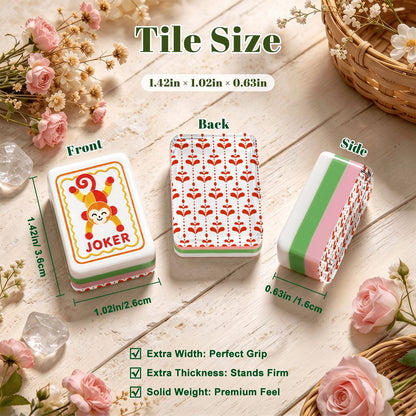 Scandinavian Red Flower Modern Folk American Mahjong Tiles 4 Layer Acrylic With Carry Case - Splash Of Mahj And Color Co.