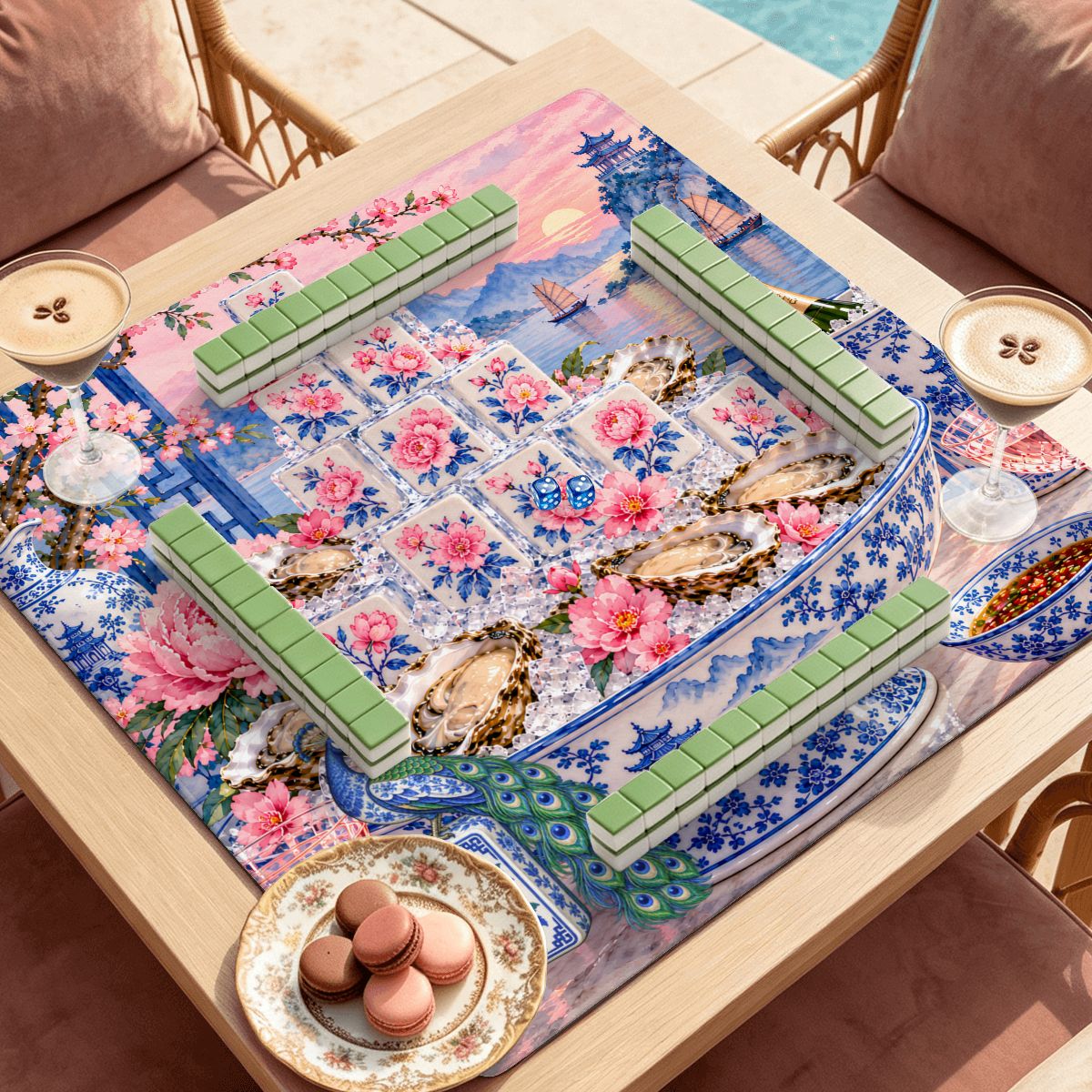 Pearls of the Mahj Sea Oyster Mahjong Mat Sleek Surface - Splash Of Mahj And Color Co.