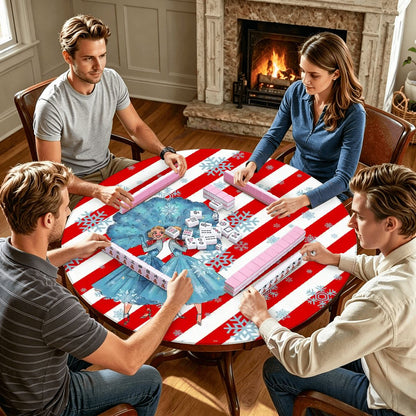 White Christmas Sister Love Candy Cane Striped Round Mahjong Mat