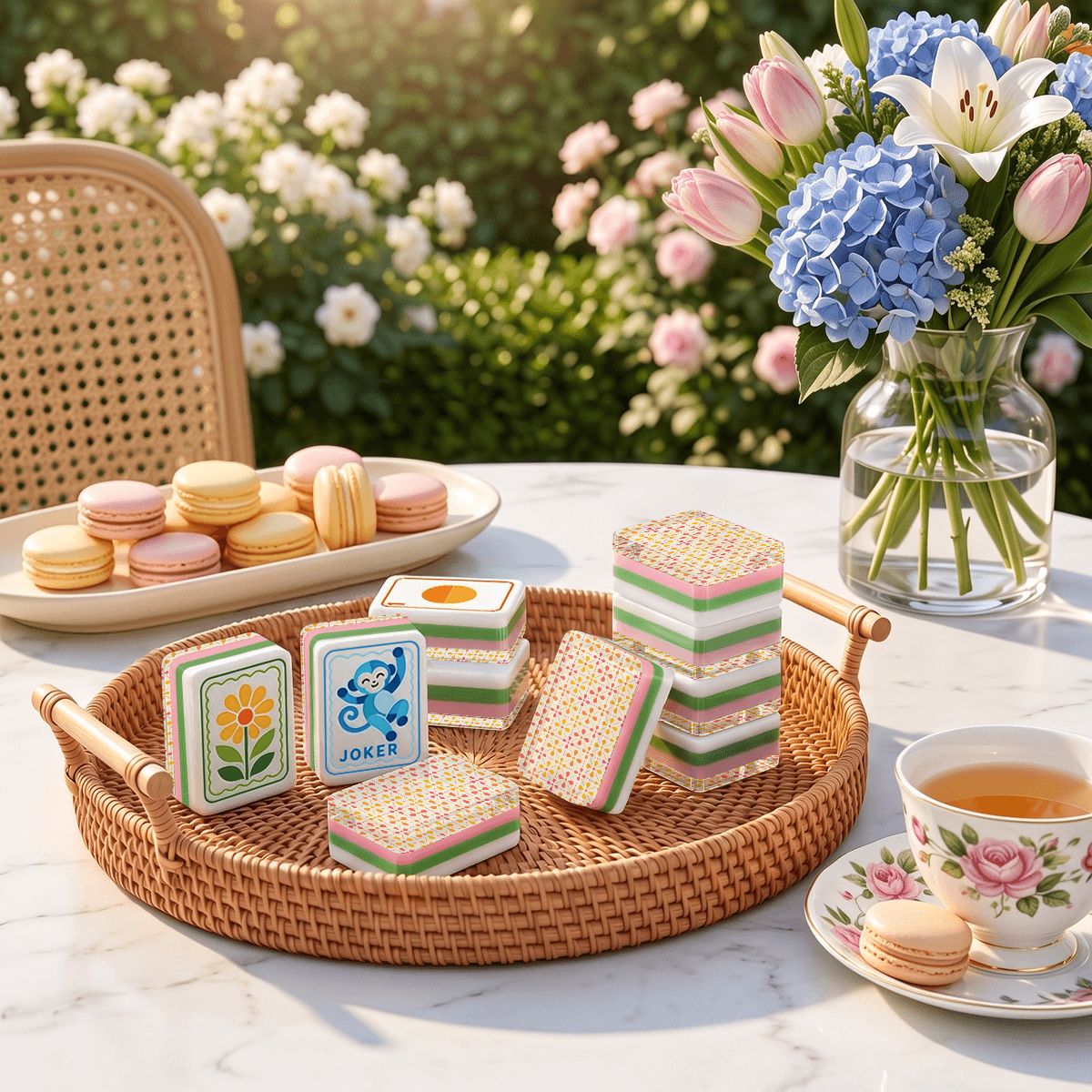 Modern Scandinavian Folk American Mahjong Tiles 4 Layer Acrylic With Carry Case - Splash Of Mahj And Color Co.