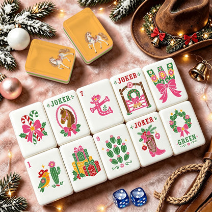 Holiday Ho Down Western Christmas Mahjong Tiles Layered And Engraved