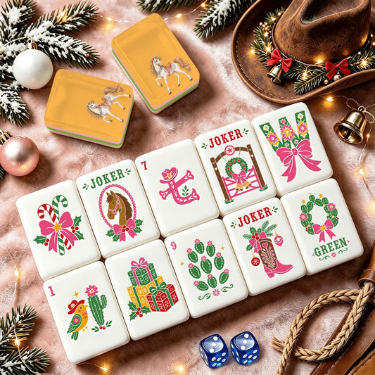 Holiday Ho Down Western Christmas Mahjong Tiles Layered And Engraved - Splash Of Mahj And Color Co.