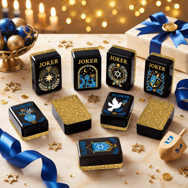Art Deco Gold Starry Night Hanukkah Mahjong Tiles And Carry Case