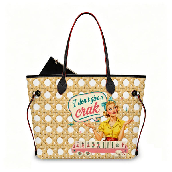 Mahjong Tote Bag, Cane Designed Funny I Don't Give A Crak - Splash Of Mahj And Color Co.