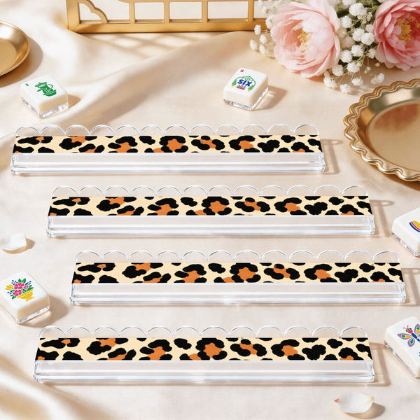 Leaopard Print Wild Thing Extended Mahjong Rack Set of 4 Scalloped Magnetic Tile Pusher - Splash Of Mahj And Color Co.