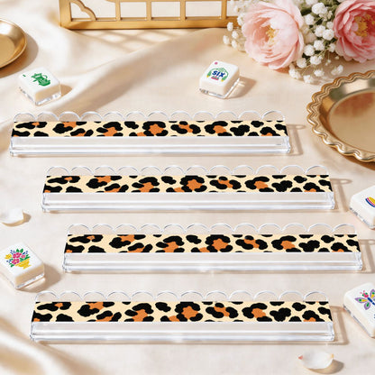 Leaopard Print Wild Thing Extended Mahjong Rack Set of 4 Scalloped Magnetic Tile Pusher - Splash Of Mahj And Color Co.