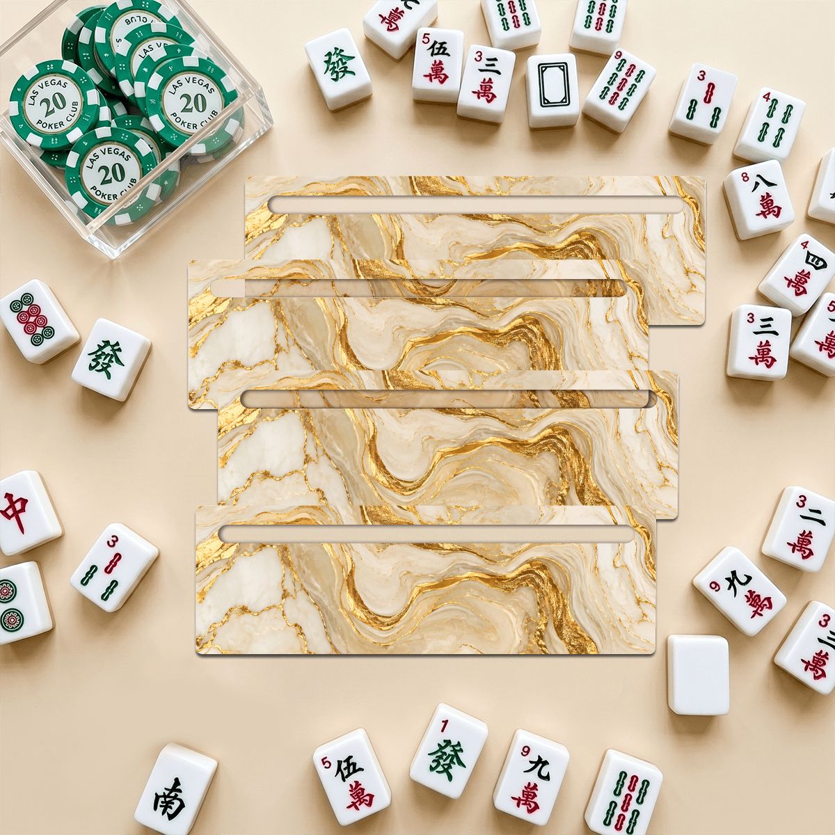 Gold Gilded Marbled Mahjong Line Reader 4 Pack - Splash Of Mahj And Color Co.