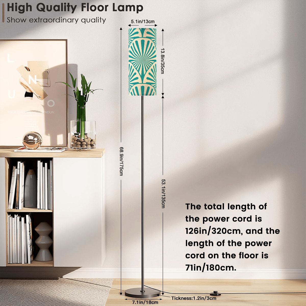 Art Deco Modern Floor Lamp, Radiating Teal Reading Nook Lamp - Splash of Color Co.