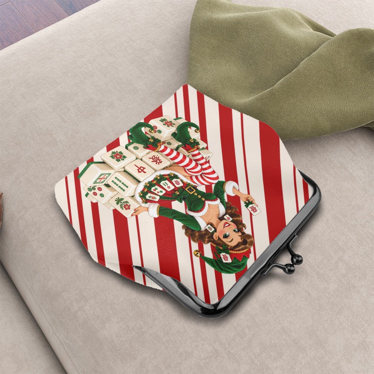 Sexy Vixen Christmas Elf Women's Leather Kiss Lock Coin Purse - Splash Of Mahj And Color Co.