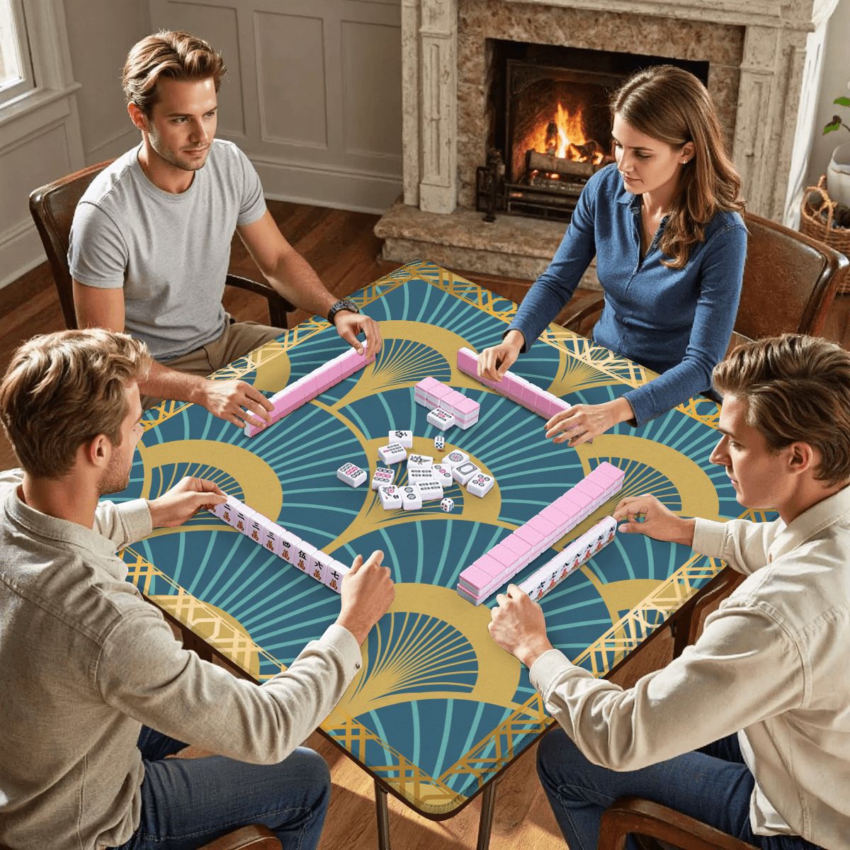 Art Deco Mahjong Mat Lady Luck’s Teal Lounge - Splash of Color Co.