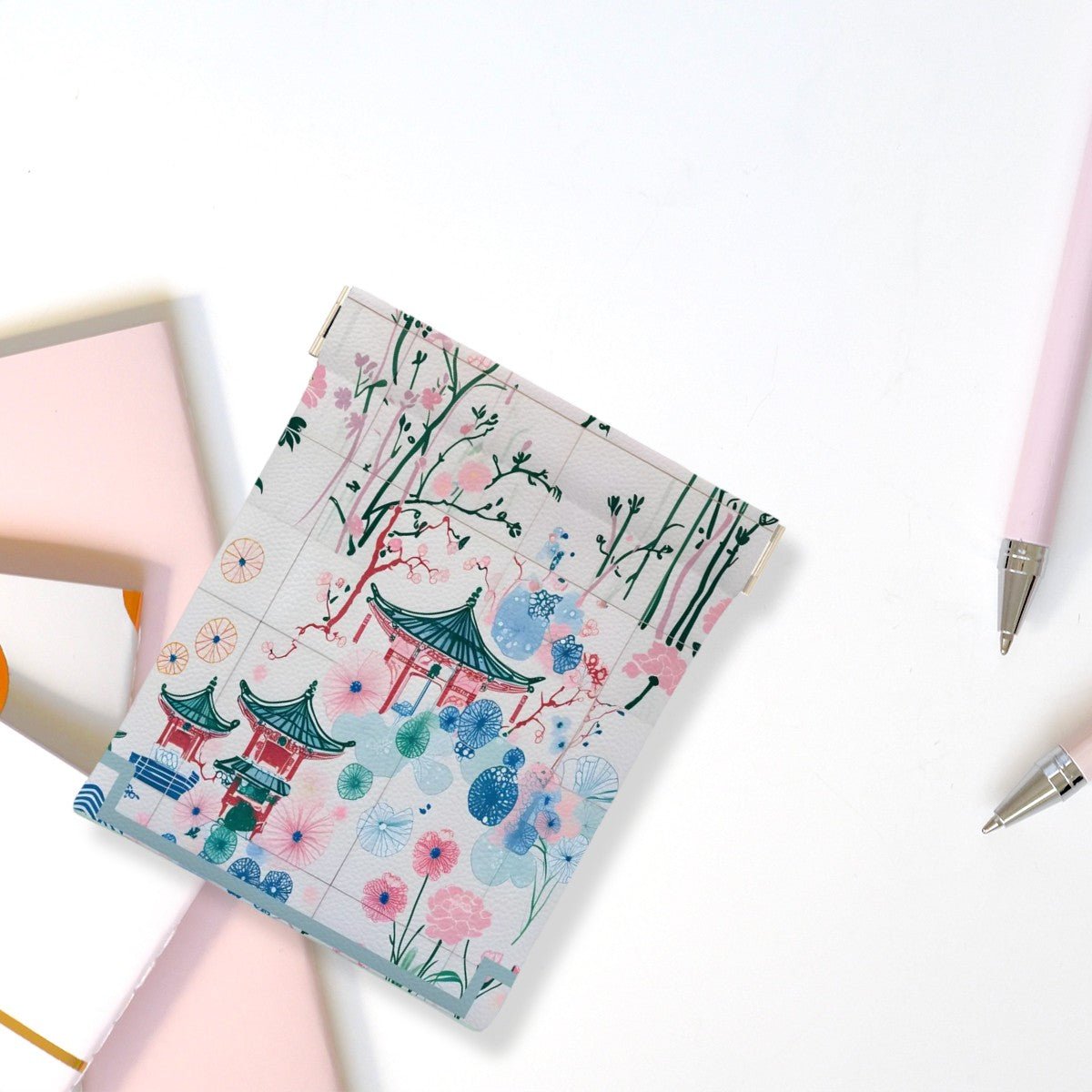 Asian Floral Watercolor Jade Mahjon Leather Dice, Coin Purse - Splash of Color Co.