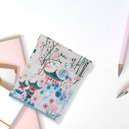 Asian Floral Watercolor Jade Mahjon Leather Dice, Coin Purse - Splash of Color Co.