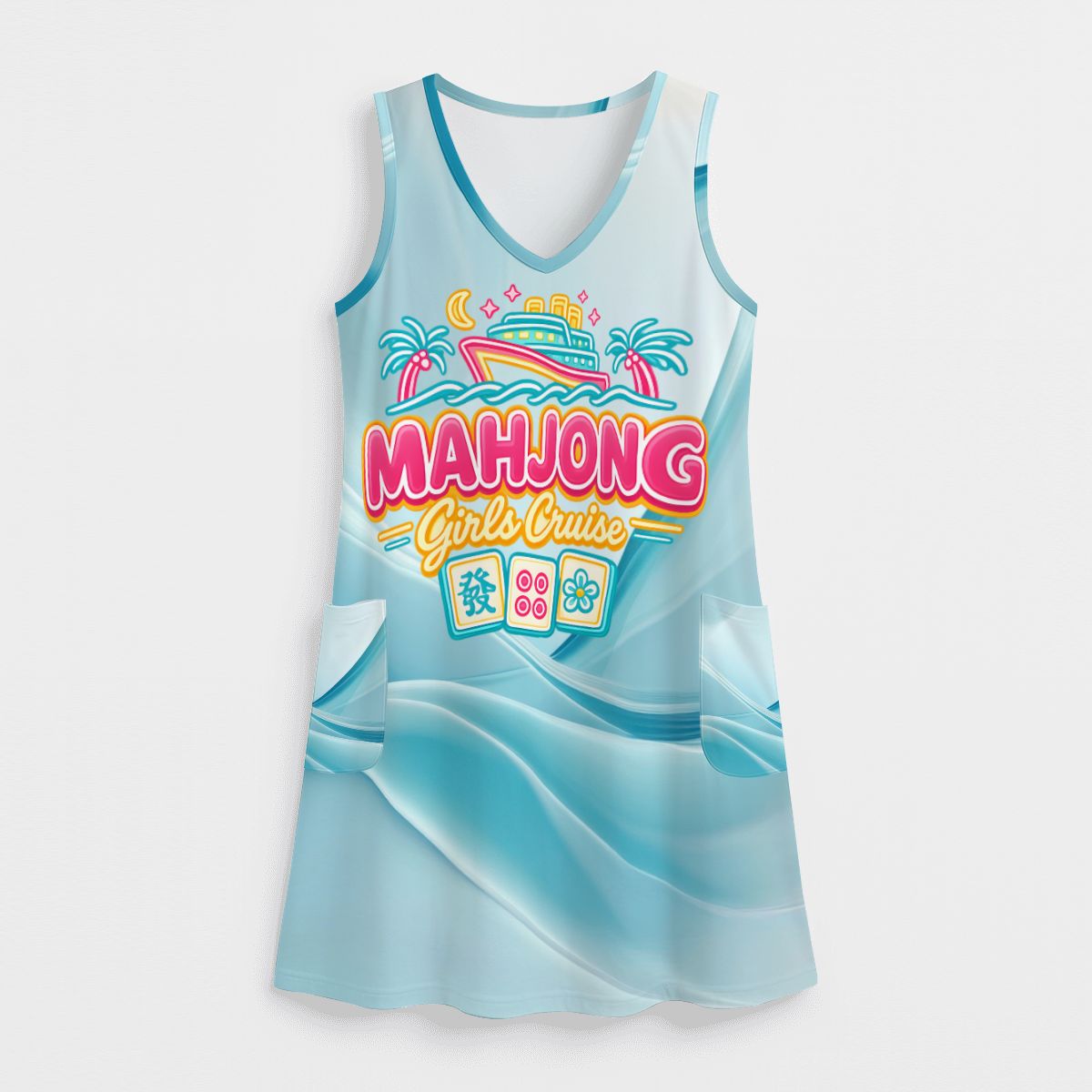 Mahjong Girls Cruise Women's Sleeveless Dress Bathing Suit Coverup with Pockets - Splash of Color Co.