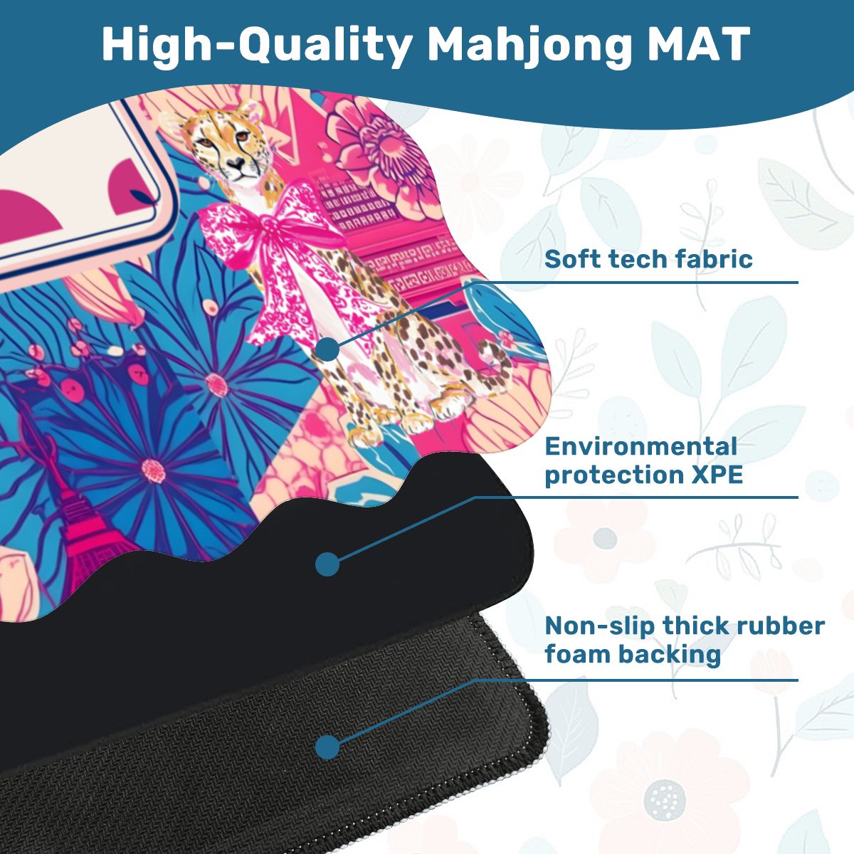 Scalloped Mahjong Mat Cheetah Dynasty Pink Pagoda - Splash of Color Co.