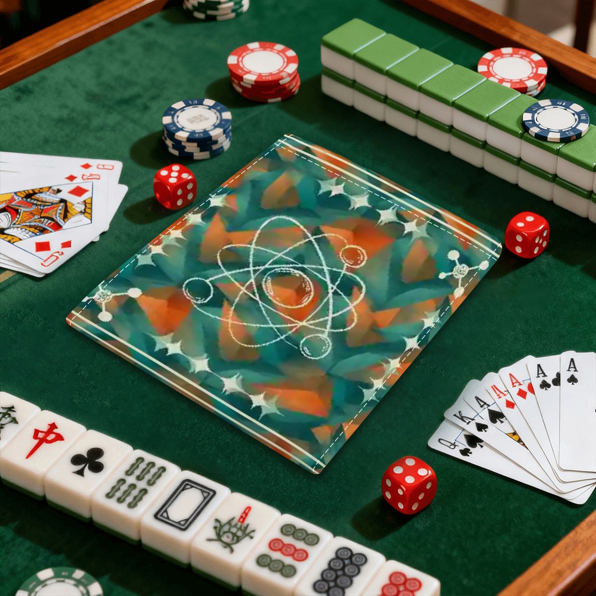 Super Sonic Atom Modern Orange Teal 4 Mahjong Card Holder with Line Finder - Splash of Color Co.