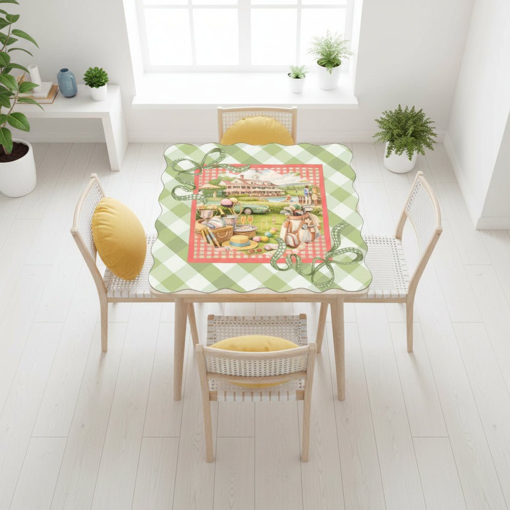 Preppy Green Gingham Countryclub Scalloped Mahjong Mat - Splash of Color Co.